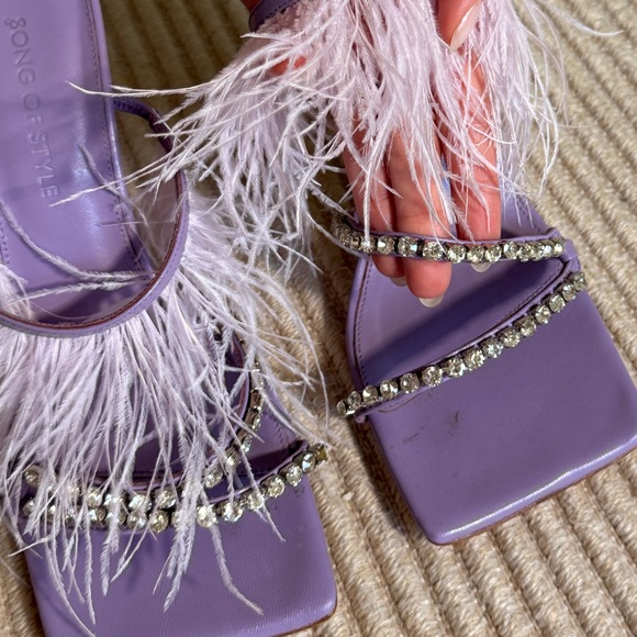 FINAL SALE - REVOLVE song of style Purple Feathered Sandals with Rhinestones - Picture 6 of 8